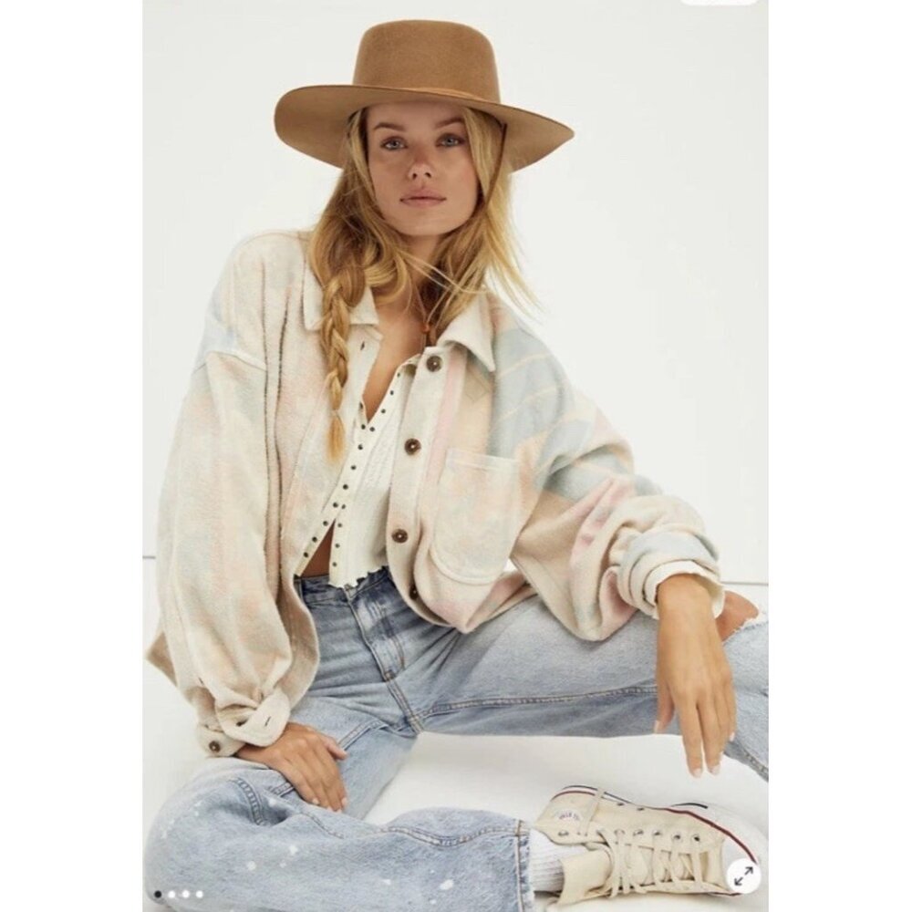 Free People Women's Sz M Kiwi Ruby Pastel Sunflower Shirt Jacket Shacket